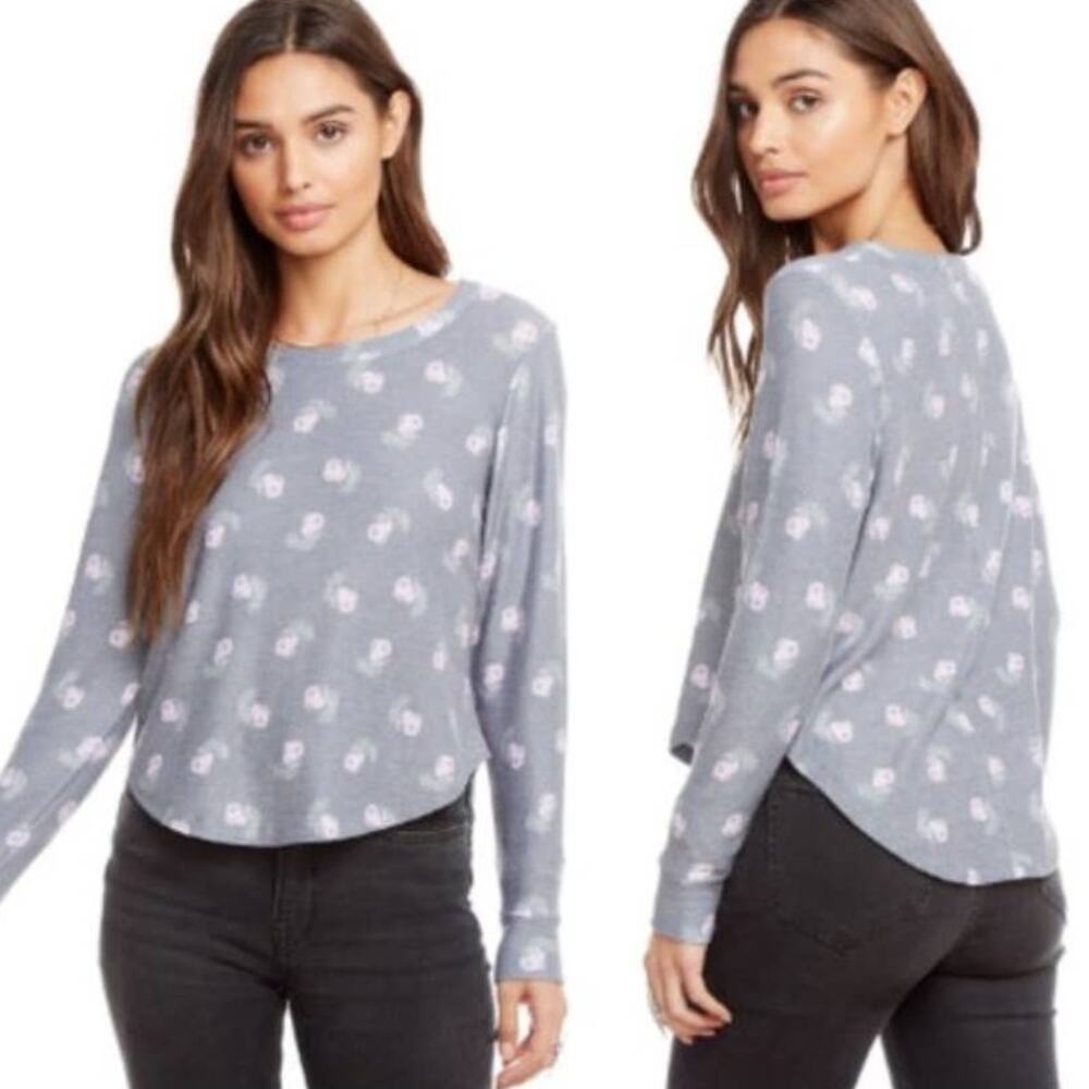 Chaser Cozy Knit Long Sleeve Floral Hi-Lo Pullover Top - Size M